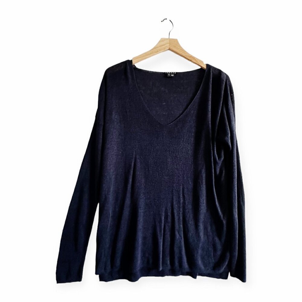 Theory  Larlissa Sag Harbor Blue Linen Blend V neck Sweater, Size L